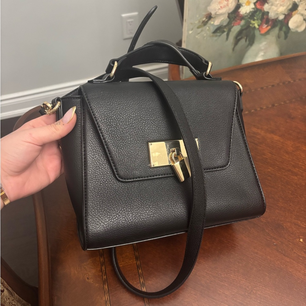 Aldo Black Satchel with Gold Accents